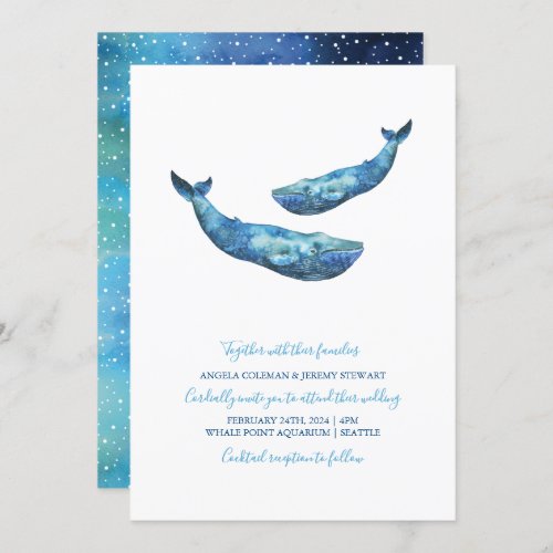 Watercolor Blue Whale Wedding Invitation
