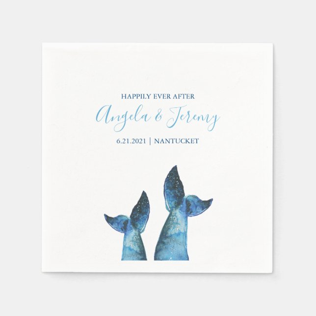 Watercolor Blue Whale Wedding Napkins (Front)