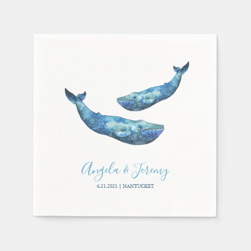 Watercolor Blue Whale Wedding Napkins