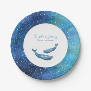 Watercolor Blue Whale Wedding Paper Plates