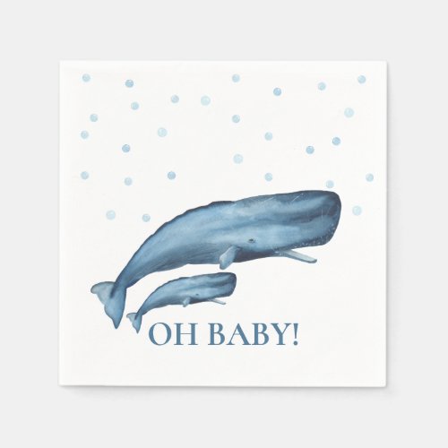 Watercolor Blue Whales  Bubbles Ocean Baby Shower Napkins