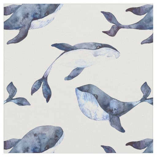 Watercolor Blue Whales Dive Undersea Fabric