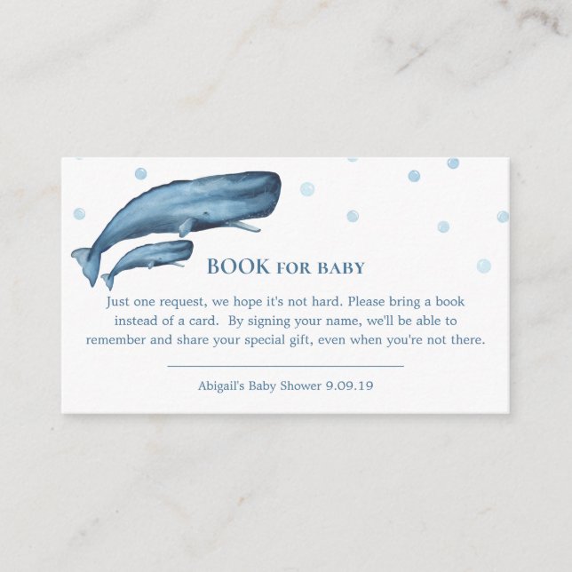 Watercolor Blue Whales Ocean Book for Baby Enclosure Card (Front)