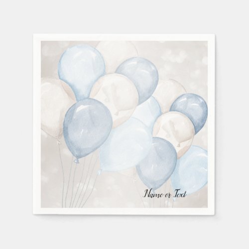 Watercolor Blue White Balloons Party Napkins
