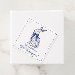 Watercolor Blue & White Chinoiserie Bunny Rabbit Favor Tags