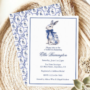 Watercolor Blue & White Chinoiserie Bunny Rabbit Invitation