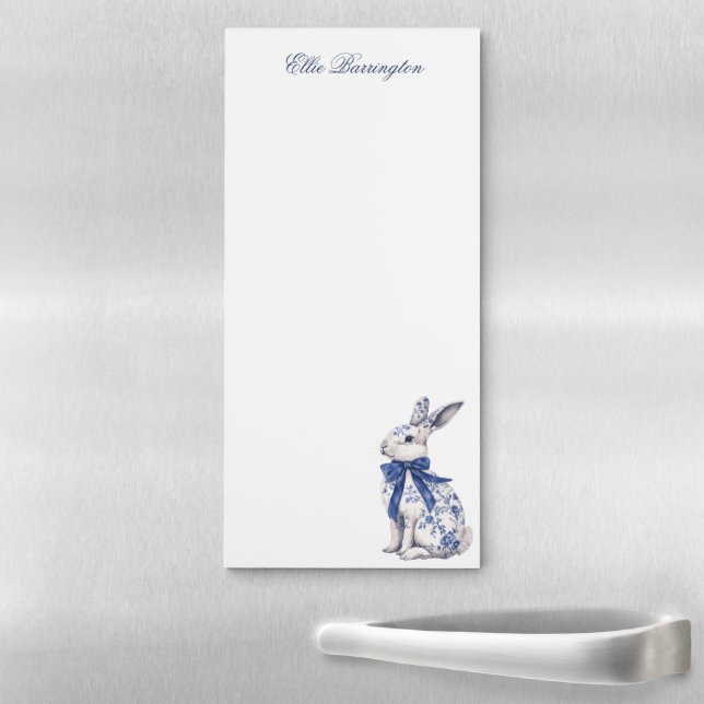 Watercolor Blue & White Chinoiserie Bunny Rabbit Magnetic Notepad (In Situ)