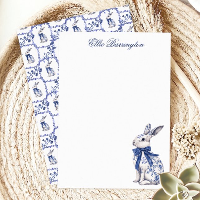 Watercolor Blue & White Chinoiserie Bunny Rabbit Thank You Card (Creator Uploaded)