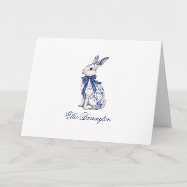Watercolor Blue & White Chinoiserie Bunny Rabbit Thank You Card (Creator Uploaded)