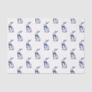 Watercolor Blue & White Chinoiserie Bunny Rabbit Tissue Paper
