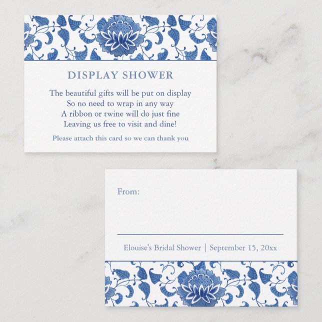 Watercolor Blue White Chinoiserie Display Shower Enclosure Card (Front/Back)