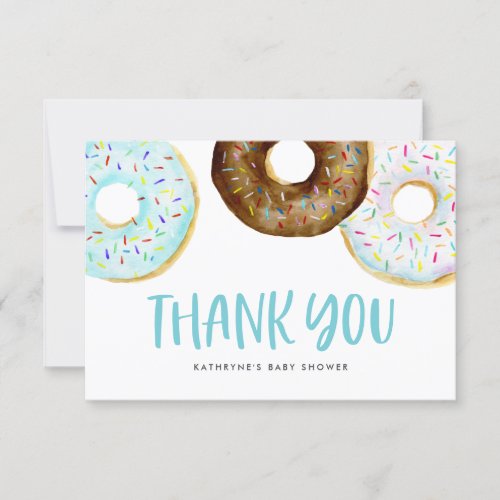Watercolor Blue  White Donuts Baby Sprinkle Thank You Card