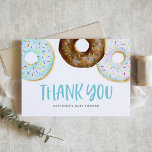 Watercolor Blue & White Donuts Baby Sprinkle Thank You Card<br><div class="desc">Watercolor Blue & White Donuts Baby Sprinkle Thank You Card | Send thanks to guests for being part of your baby sprinkle with this festive thank you card. This customizable thank you flat card features blue,  white and chocolate watercolor donuts with colorful sprinkles. Other colors are available.</div>