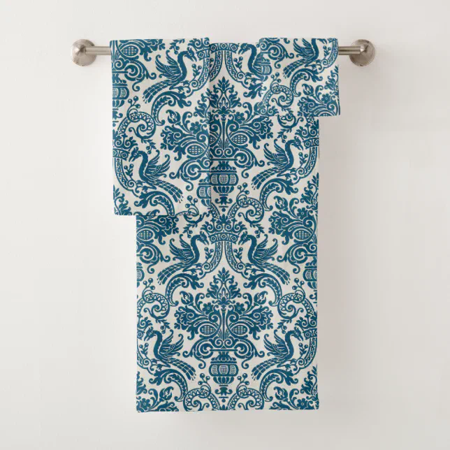 Watercolor Blue & White Floral Vintage Pattern Bath Towel Set | Zazzle