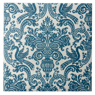 Watercolor Blue & White Floral Vintage Pattern Ceramic Tile