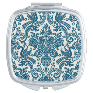 Watercolor Blue & White Floral Vintage Pattern Compact Mirror