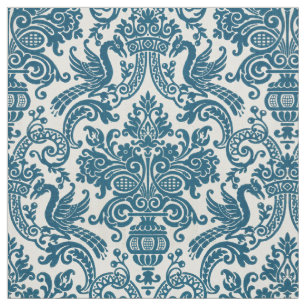 Watercolor Blue & White Floral Vintage Pattern Fabric