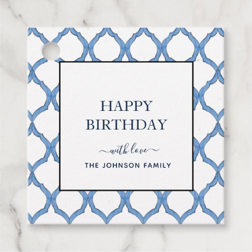 Watercolor Blue  white Happy Birthday gift tags