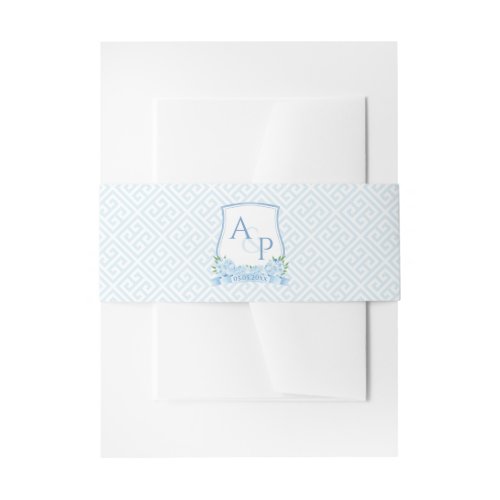 Watercolor Blue White Hydrangea Wedding Crest Invitation Belly Band