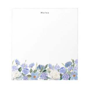 Watercolor Blue White Hydrangeas Personalized Notepad