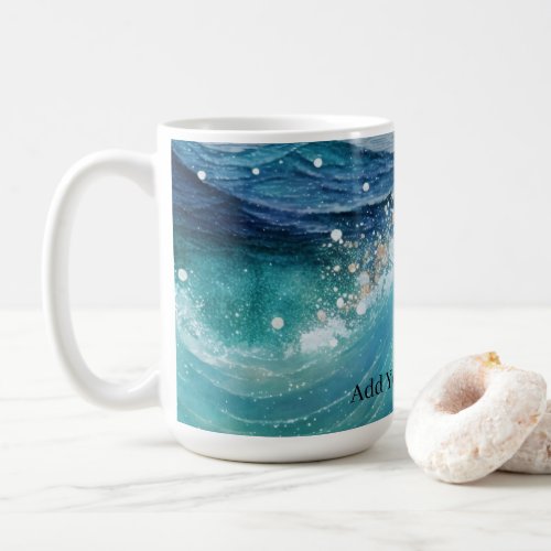 Watercolor Blue White Ocean Wave Custom Photo Name Coffee Mug