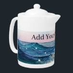 Watercolor Blue White Ocean Wave Custom Photo Name Teapot<br><div class="desc">Watercolor Blue White Ocean Wave Custom Photo Name Experience the beauty of the ocean with our hand-painted personalized Watercolor Blue White Ocean Wave collection. Customize your favorite products, including keychains, canvas prints, wall art posters, locket necklaces, t-shirts, watches, clocks, and more, with your own photo and name. Each item showcases...</div>