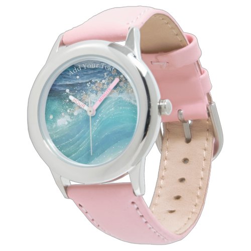 Watercolor Blue White Ocean Wave Custom Photo Name Watch