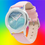 Watercolor Blue White Ocean Wave Custom Photo Name Watch<br><div class="desc">Watercolor Blue White Ocean Wave Custom Photo Name Experience the beauty of the ocean with our hand-painted personalized Watercolor Blue White Ocean Wave collection. Customize your favorite products, including keychains, canvas prints, wall art posters, locket necklaces, t-shirts, watches, clocks, and more, with your own photo and name. Each item showcases...</div>