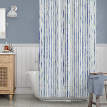 Watercolor Blue White Painted Striped Beach Decor  Shower Curtain