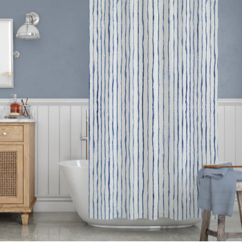Watercolor Blue White Painted Striped Beach Decor  Shower Curtain by LuxuryWeddings at Zazzle