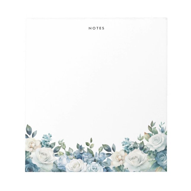 Watercolor Blue White Peonies Eucalyptus Custom Notepad (Front)
