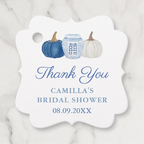 Watercolor Blue White Pumpkins Fall Bridal Shower Favor Tags