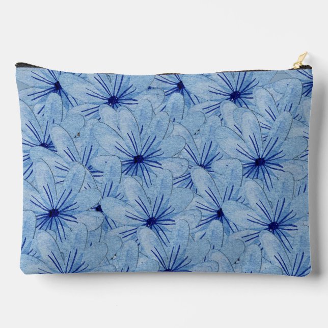 Watercolor Blue Wild Flowers Bouquet Accessory Pouch (Back)