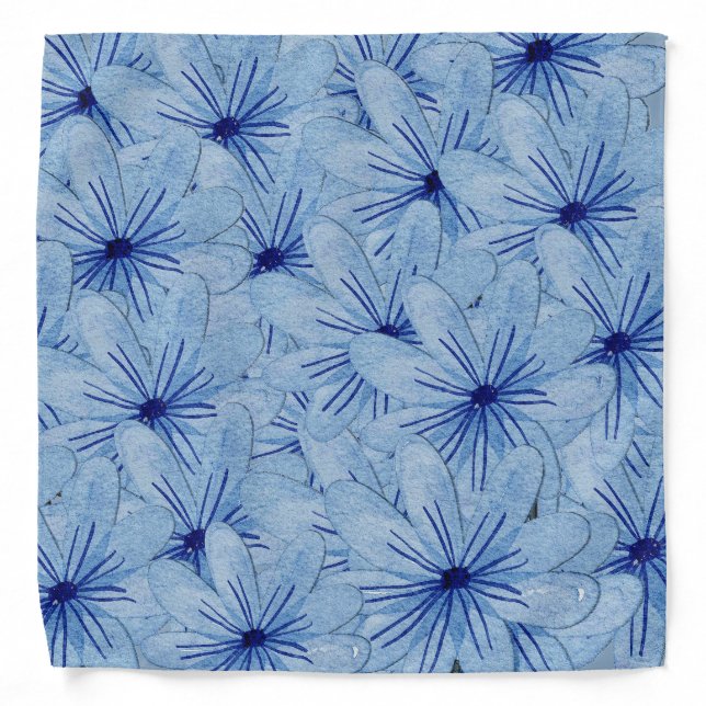 Watercolor Blue Wild Flowers Bouquet Bandana (Front)