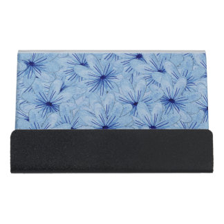 Watercolor Blue Wild Flowers Bouquet Desk Business Card Holder