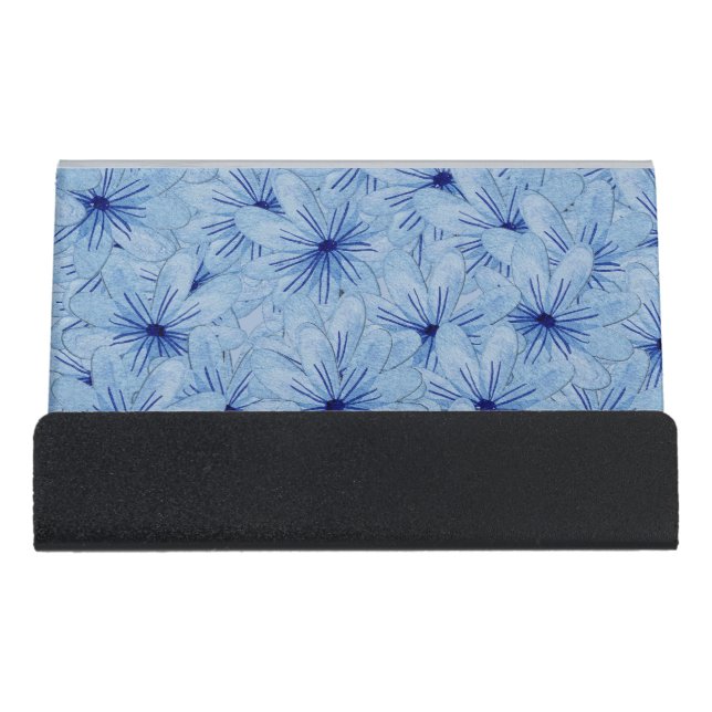 Watercolor Blue Wild Flowers Bouquet Desk Business Card Holder (Front)