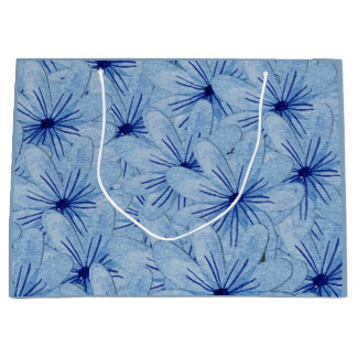 Watercolor Blue Wild Flowers Bouquet Large Gift Bag
