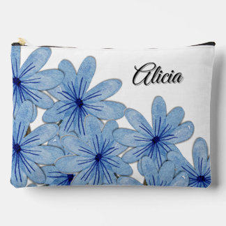 Watercolor Blue Wild Flowers Bouquet Name Accessory Pouch