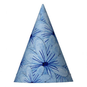 Watercolor Blue Wild Flowers Bouquet Party Hat