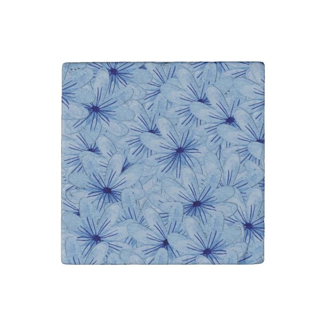Watercolor Blue Wild Flowers Bouquet Stone Magnet (Front)