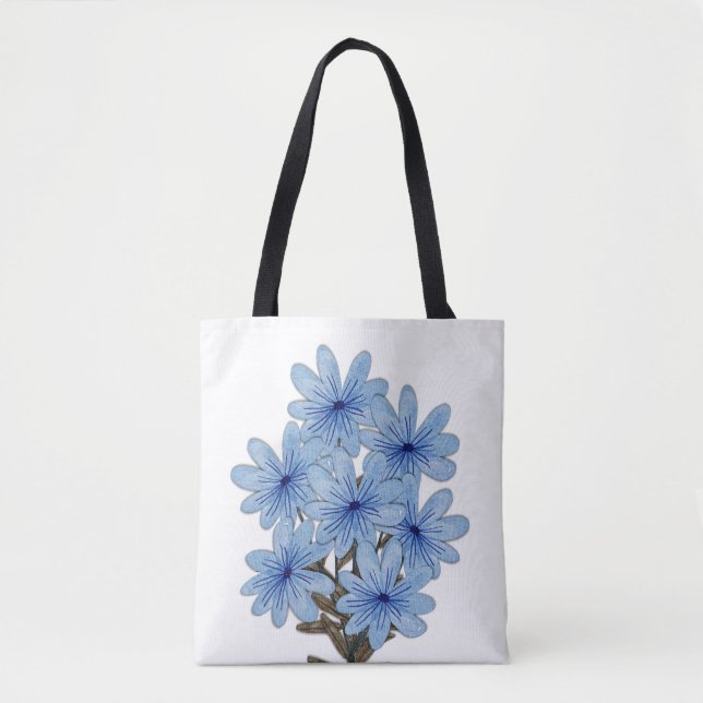 Watercolor Blue Wild Flowers Bouquet Tote Bag (Front)