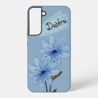 Watercolor Blue Wild Flowers with Crayon Name Samsung Galaxy S22+ Case