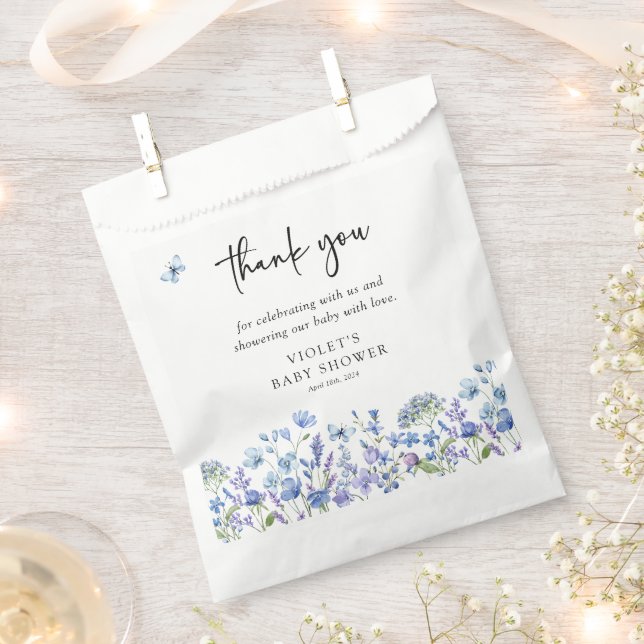 Watercolor Blue Wildflower Baby Shower Favor Bag (Clipped)