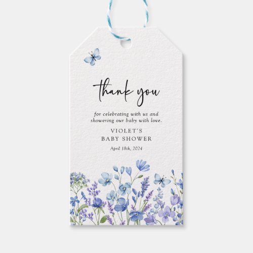 Watercolor Blue Wildflower Baby Shower Favor Gift Tags