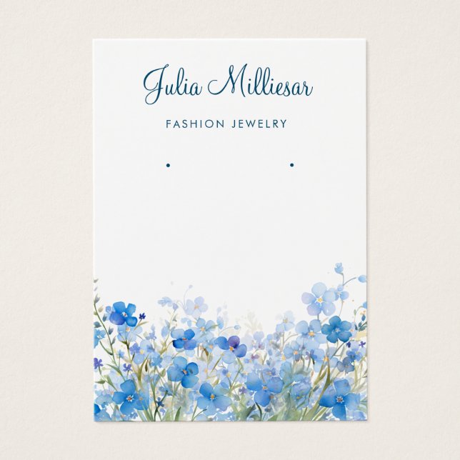 Watercolor blue wildflower earring display card  (Front)