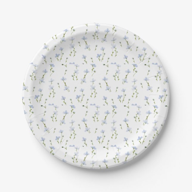 Watercolor Blue Wildflower Pattern Paper Plates (Front)