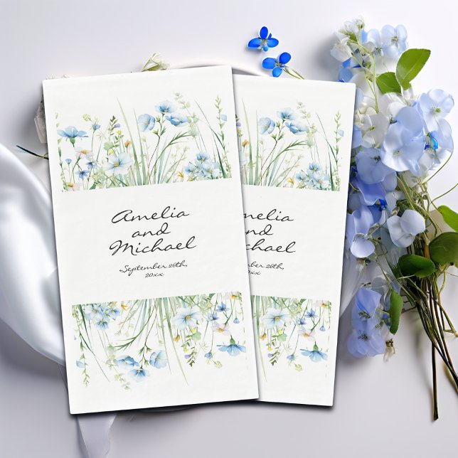 Watercolor Blue Wildflowers Wedding Paper Guest Towels (Creator Uploaded)