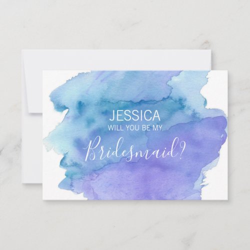 Watercolor Blue Will You Be my Bridesmaid Invitation