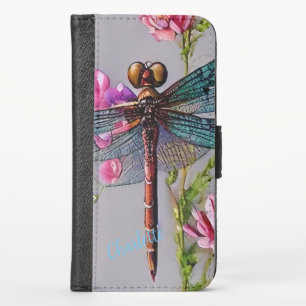 Watercolor Blue Wing Dragonfly iPhone X Wallet Case