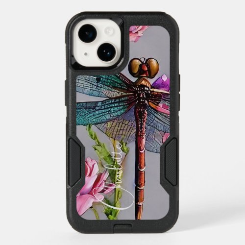Watercolor Blue Wing Dragonfly Personalize   Case_ OtterBox iPhone 14 Case